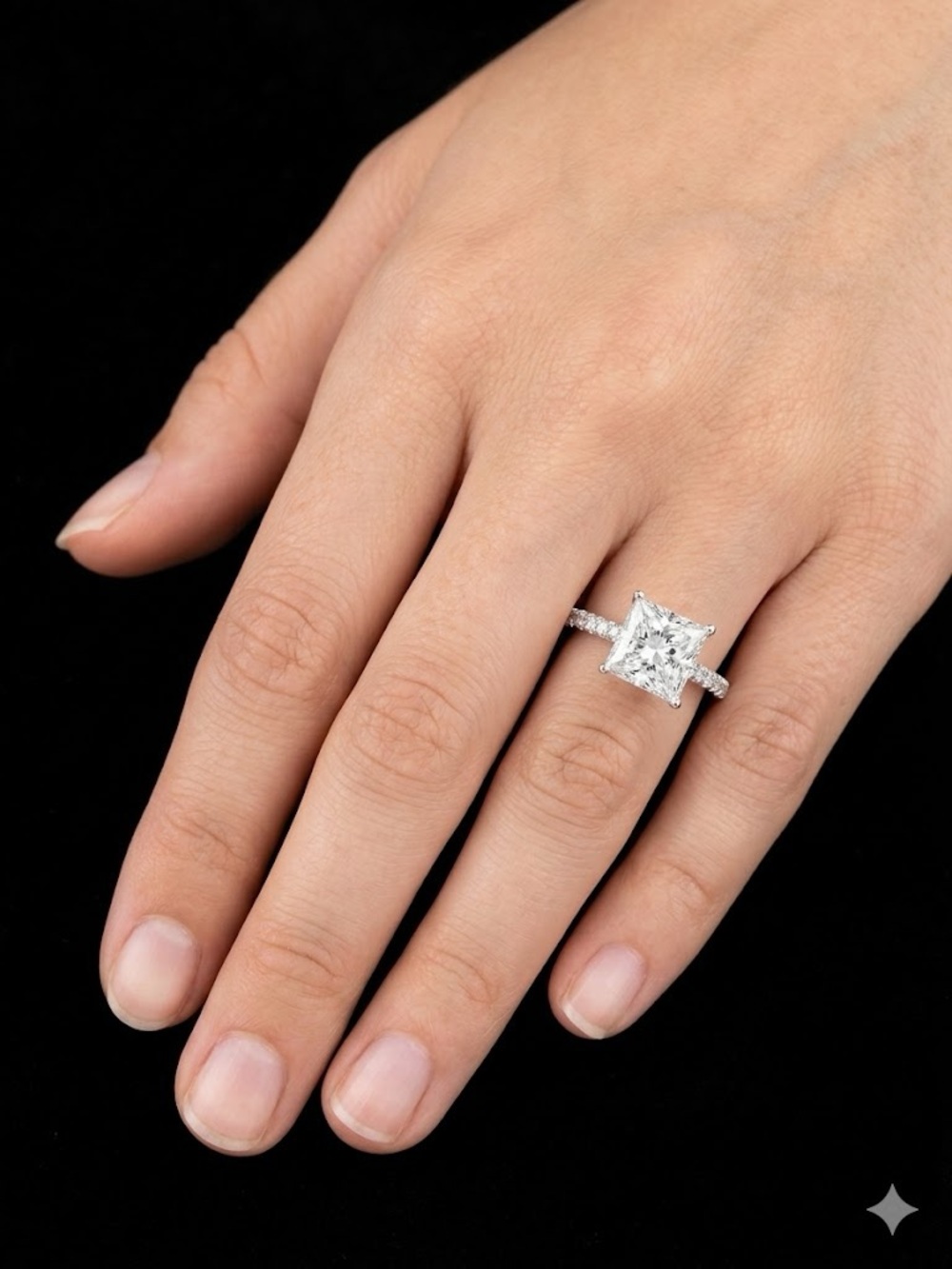 NWT 3ct Princess Cut Moissanite Ring, .925 Sterling Silver. Size 8 - Picture 5 of 6